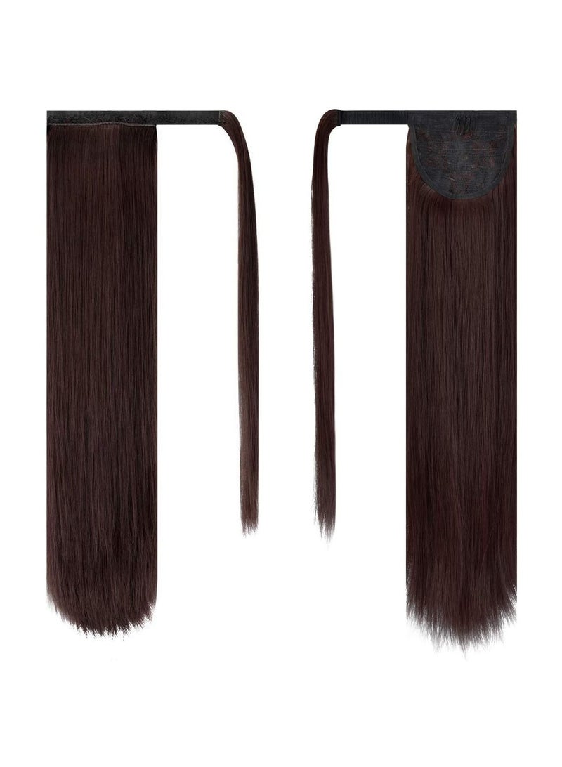 إستيل استيل 6 بوصات تمديد ذيل حصان طويل مستقيم ملفوف حول مشبك في شعر من الألياف الاصطناعية للنساء (نبيذ ملون) - Image 2