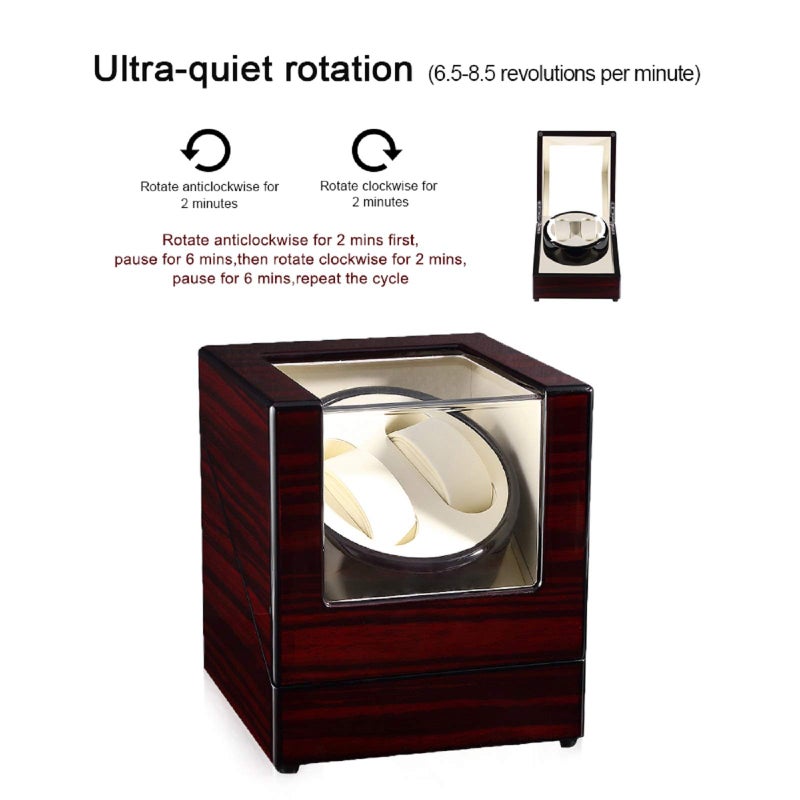 Uten Automatic Watch Winder Box Luxury Wooden Watch Storage Case, Double Watch Winder with Quiet Motor 4 Rotation Mode for Father's Day Gift for Him, Birthday Gift. Red - Image 4