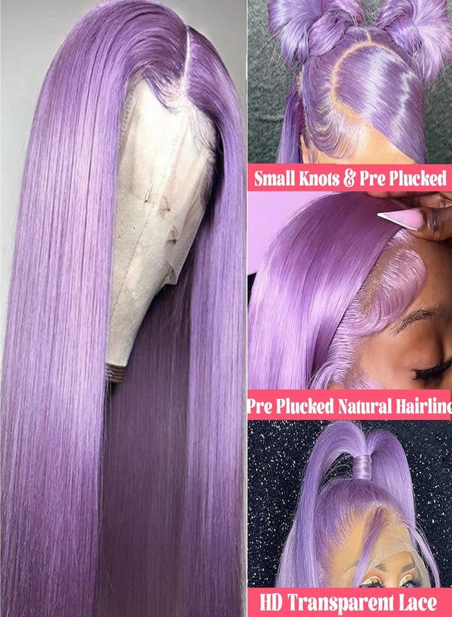 Smavida Lace Front Wigs Human Hair 150% Density 13x4 HD Lilac Lace Front Wigs with Baby Hair Wear and Go Straight Wigs Pre Plucked Bleached Knots (Deep Purple Wigs with Five Gifts) - Image 2