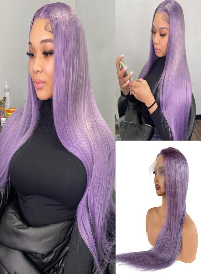 Smavida Lace Front Wigs Human Hair 150% Density 13x4 HD Lilac Lace Front Wigs with Baby Hair Wear and Go Straight Wigs Pre Plucked Bleached Knots (Deep Purple Wigs with Five Gifts) - Image 1