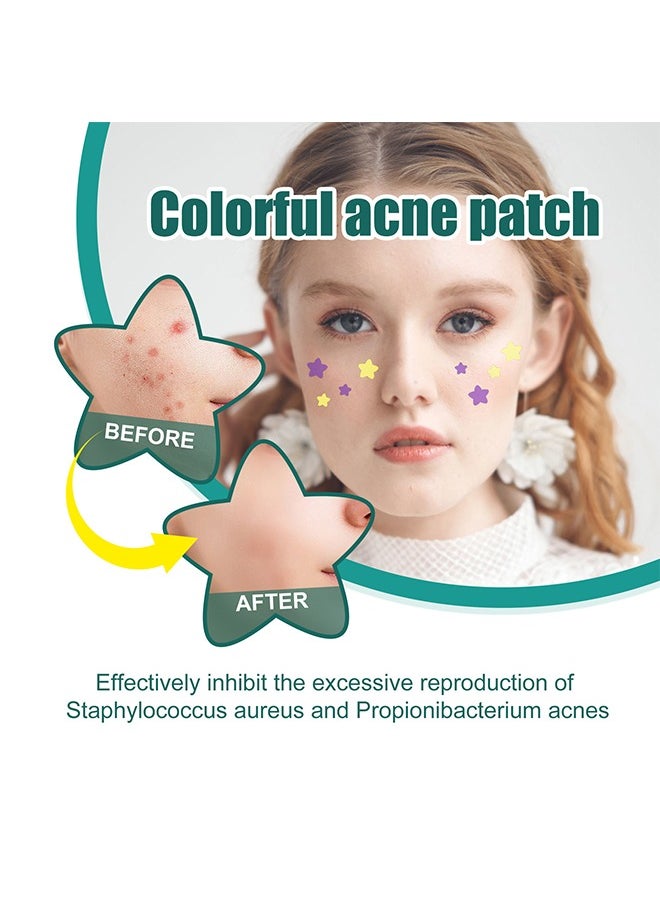 EELHOE Colorful Acne Patch, Star-Shaped Acne Patch Repair Acne Acne Fade Spots Acne Prints Cover Acne Acne Repair Patch, Star Pimples Repair Acne Blemish Blemish Mark Cover pimples Repair Patch 112 Patches  - Image 2