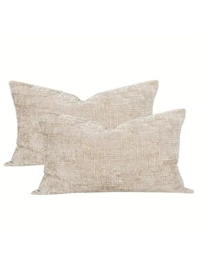 Taupe Vintage Chenille Throw Pillow Covers 30x50cm 2pcs Textured Decorative Cushion Cases - Image 1