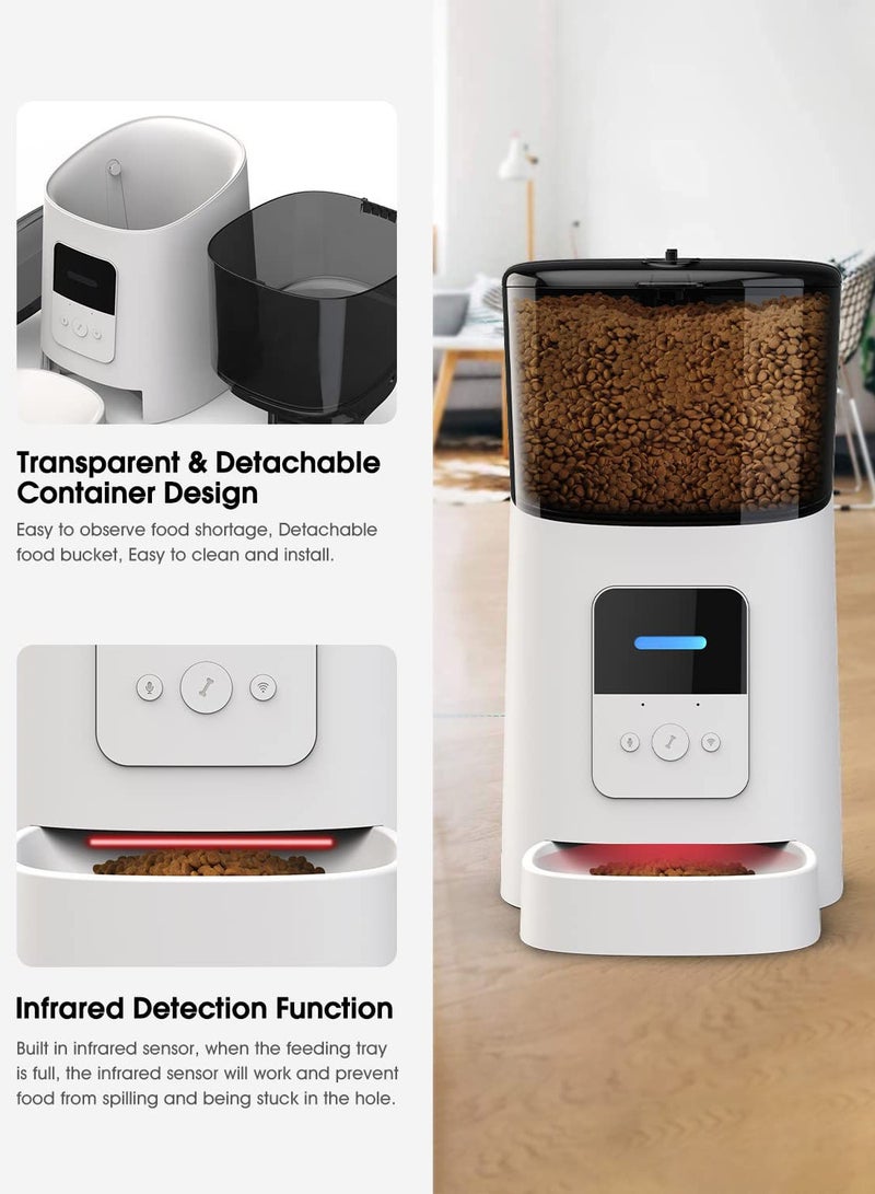 6L Automatic Cat Food Dispenser,WiFi Automatic Cat Feeder with APP Control for Remote Feeding,Automatic Dog Feeder with Low Food Sensor and Voice Recorder,Up to 15 Meals per Day (White) - Image 5