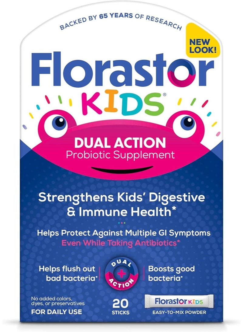Florastor مكمل بروبيوتيك يومي للأطفال، مسحوق غير منكه يخلط مع الطعام أو الشراب، يستخدم مع المضادات الحيوية، ساكاروميسيس بولاردي CNCM I-745 (20 عود مسحوق) - Image 1