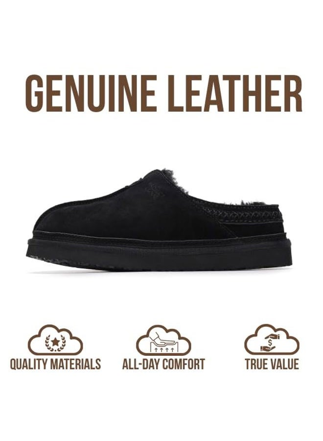 Project Cloud Mens Slippers 100% Genuine Leather & Australian Shearling Lining Furry House Slippers for Men with Memory Foam Insole - Lightweight and Non-Slip Mens Shoes (Unwind), Black Suede, 9.5 - Image 3