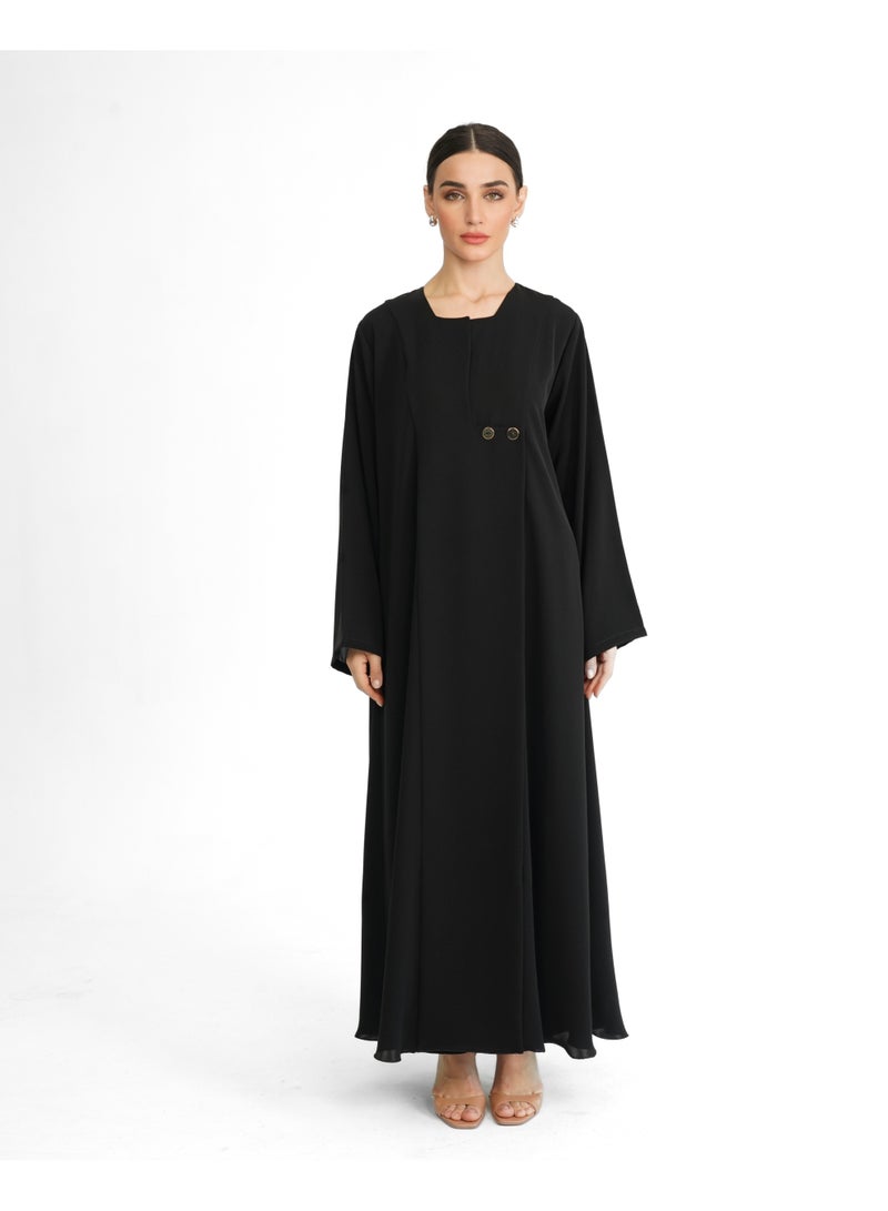 Khan&Co. Ninety Degree Black Abaya in black colour in soft crepe fabric - by Abdullah Khan - Image 1