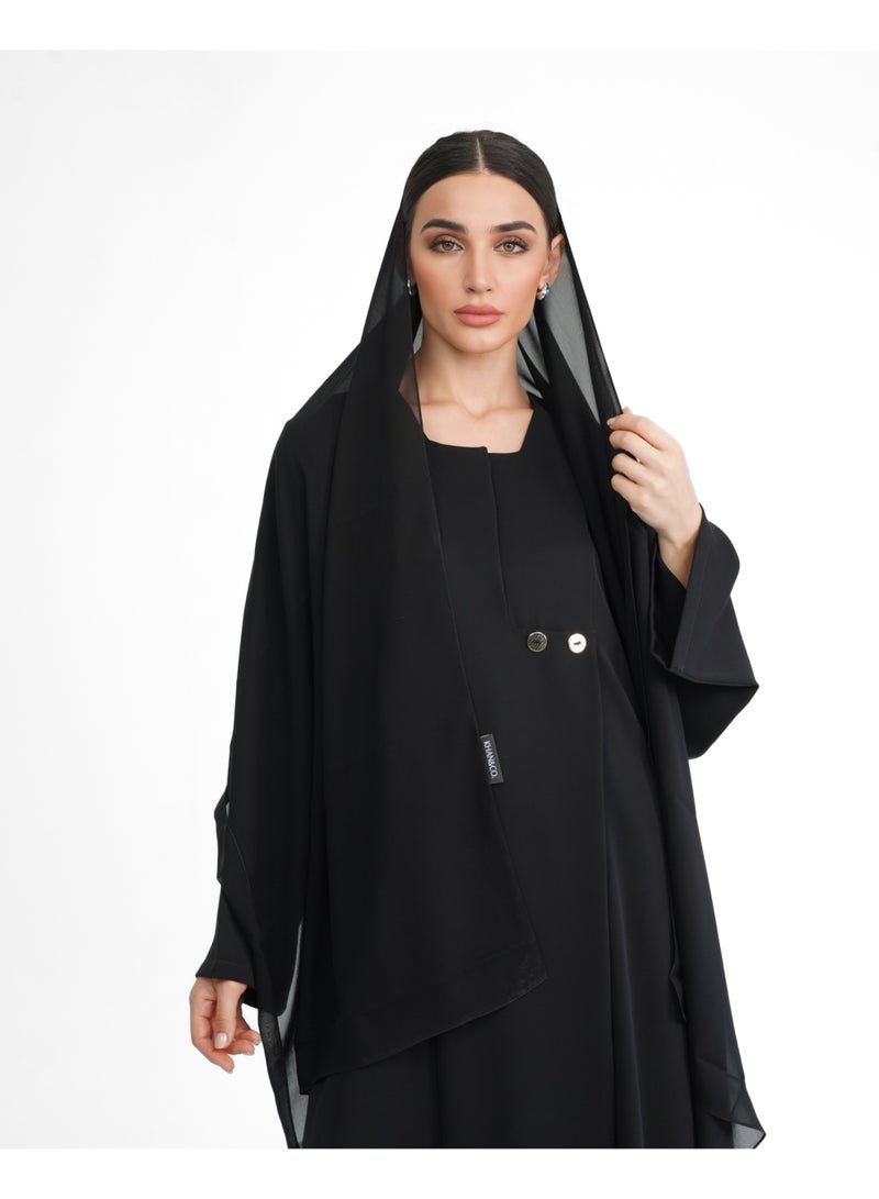 Khan&Co. Ninety Degree Black Abaya in black colour in soft crepe fabric - by Abdullah Khan - Image 2