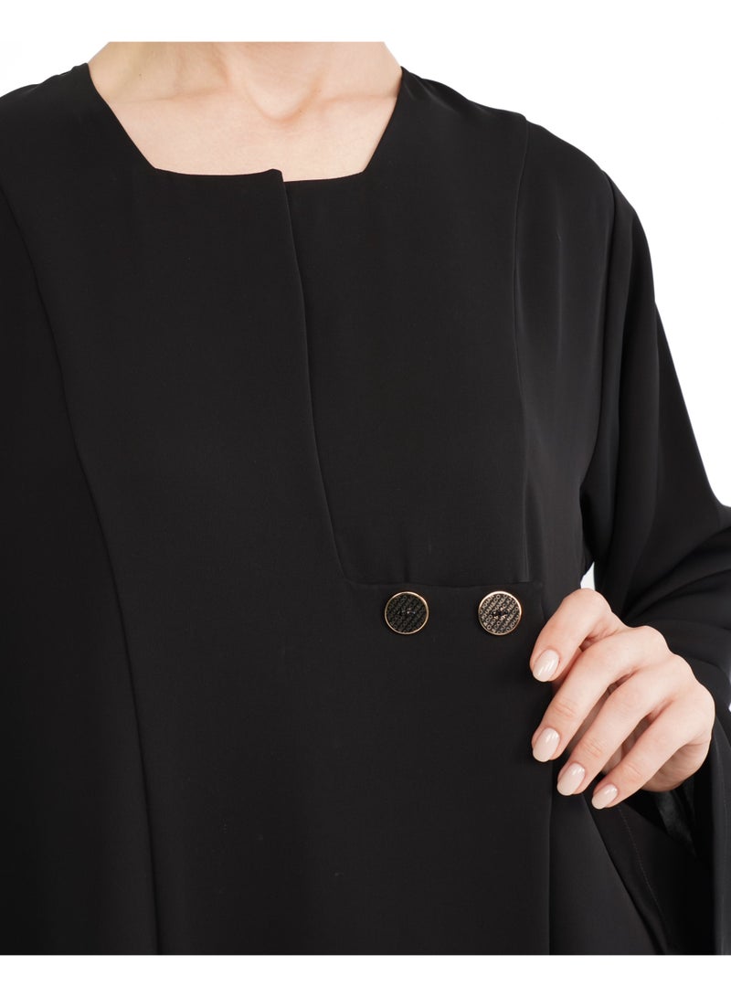 Khan&Co. Ninety Degree Black Abaya in black colour in soft crepe fabric - by Abdullah Khan - Image 4