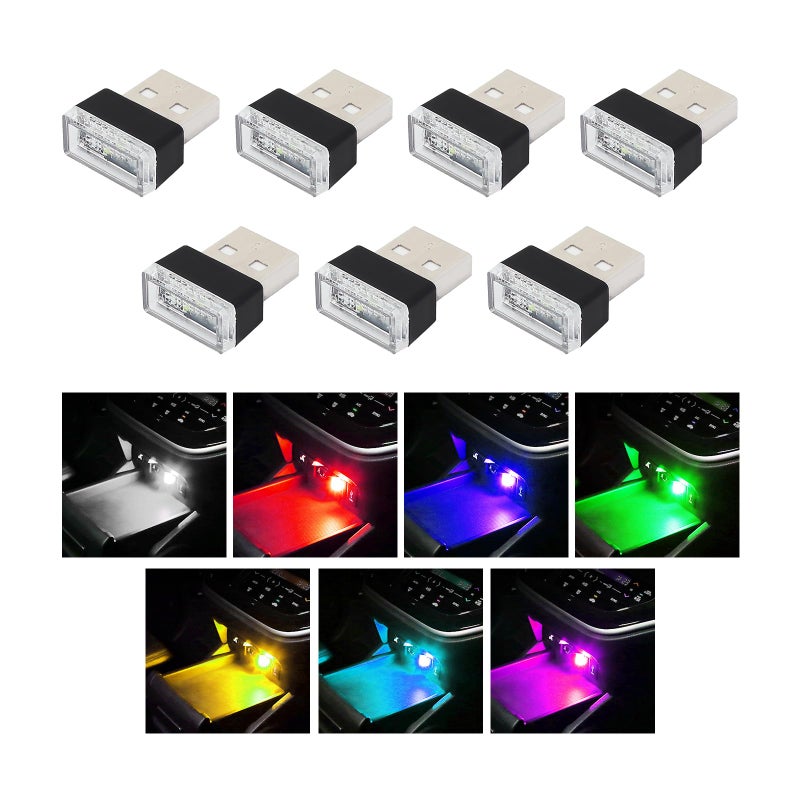 Augeny 7 PCS USB LED Car Interior Atmosphere Lamp Plugin USB Decor Night Light Portable Auto Ambient Lighting Kit Universal Vehicle Interior Accessories for Most Cars MultiColor