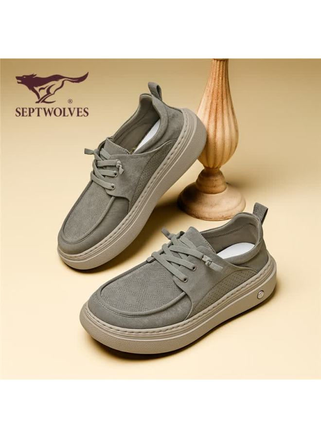 Septwolves Men's Breathable Casual Slip-on Shoes Soft Sole Work Shoes W8153799812 Khaki Gray Size 40 - Image 1