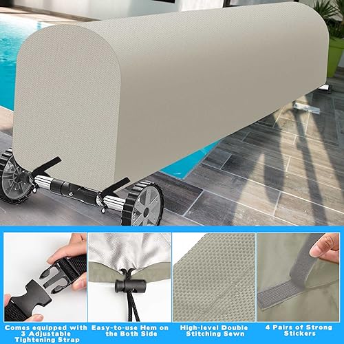 Woanger Heavy Duty Pool Solar Reel Cover Waterproof UV Resistant Inground Swimming Pool Solar Reel Roller Blanket(18 Ft,Beige) - Image 5