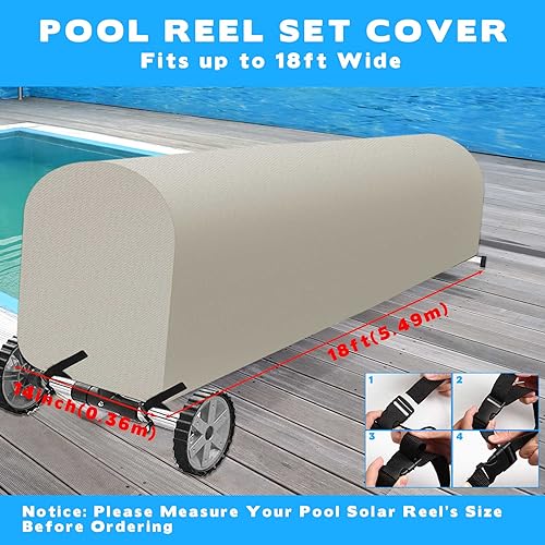 Woanger Heavy Duty Pool Solar Reel Cover Waterproof UV Resistant Inground Swimming Pool Solar Reel Roller Blanket(18 Ft,Beige) - Image 3