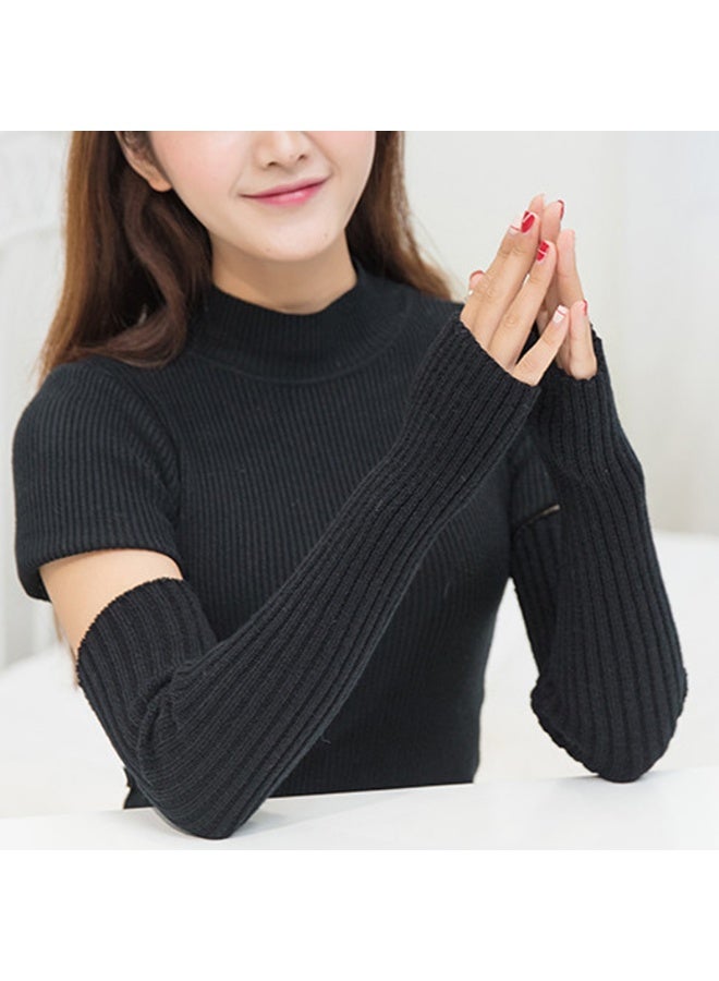 Women Girls Knit Soft Stretchy Fingerless Gloves Arm Warmers Long Gloves - Image 3