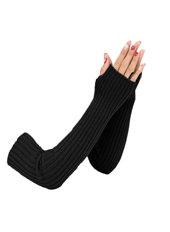Women Girls Knit Soft Stretchy Fingerless Gloves Arm Warmers Long Gloves - Image 1