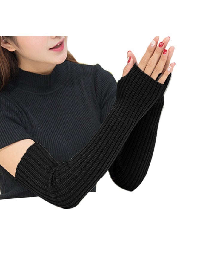 Women Girls Knit Soft Stretchy Fingerless Gloves Arm Warmers Long Gloves - Image 2