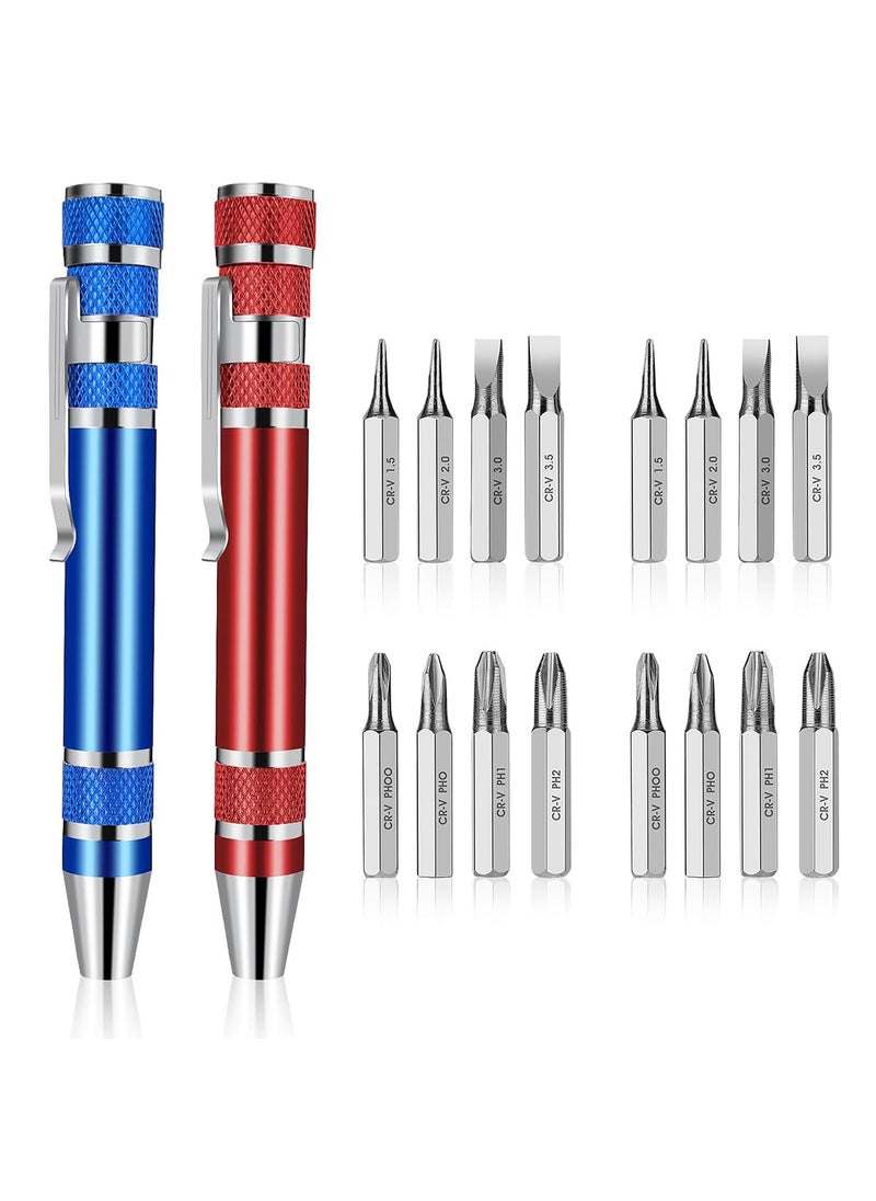 Serplex Serplex 2pcs Pocket Screwdriver Pen with Clip 8 In 1 Multitool Pen Screwdriver Mini Screwdriver Set Magnetic Portable Screwdriver Crossing Flathead Screwdriver for Repairing Installing Hand Tool  - Image 1