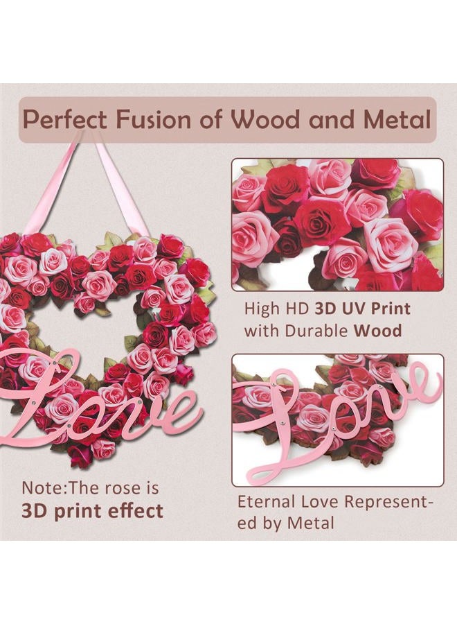 Walasis Valentines Door Decor for Wedding: Rose Wreath Wall Hanging Love Sign Heart Decorations for Valentine Day Wedding Red Wooden Signs - Image 2