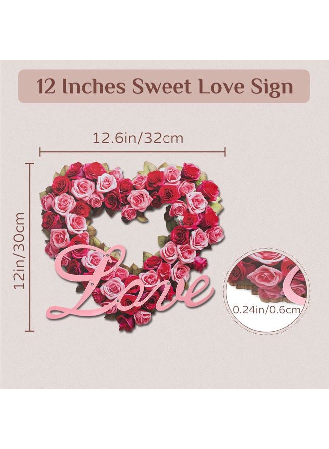 Walasis Valentines Door Decor for Wedding: Rose Wreath Wall Hanging Love Sign Heart Decorations for Valentine Day Wedding Red Wooden Signs - Image 5
