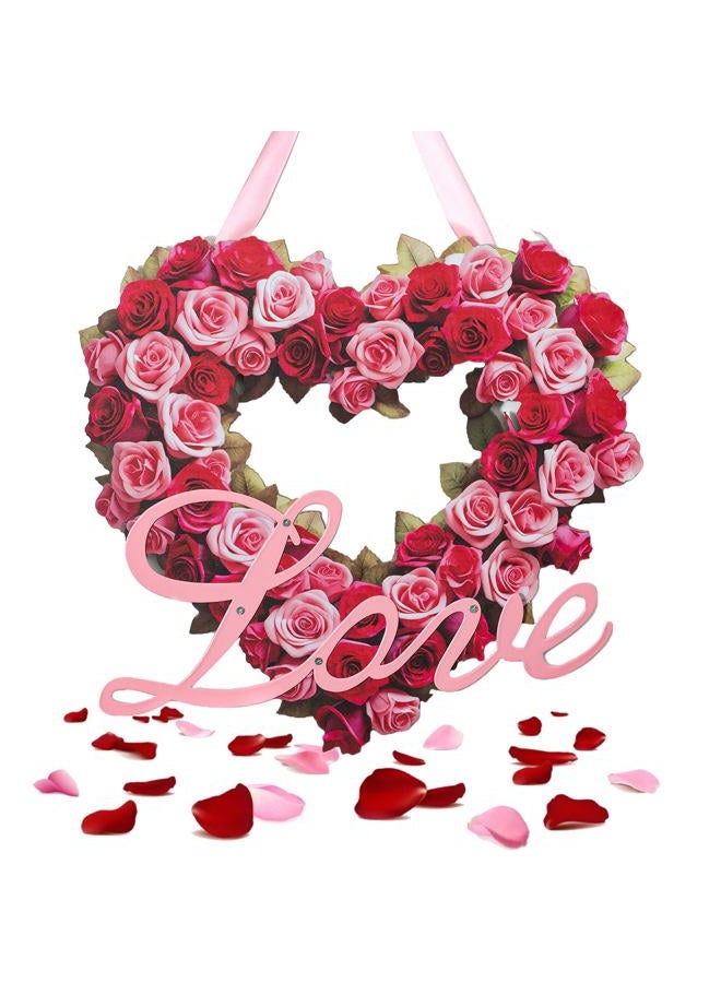 Walasis Valentines Door Decor for Wedding: Rose Wreath Wall Hanging Love Sign Heart Decorations for Valentine Day Wedding Red Wooden Signs - Image 1