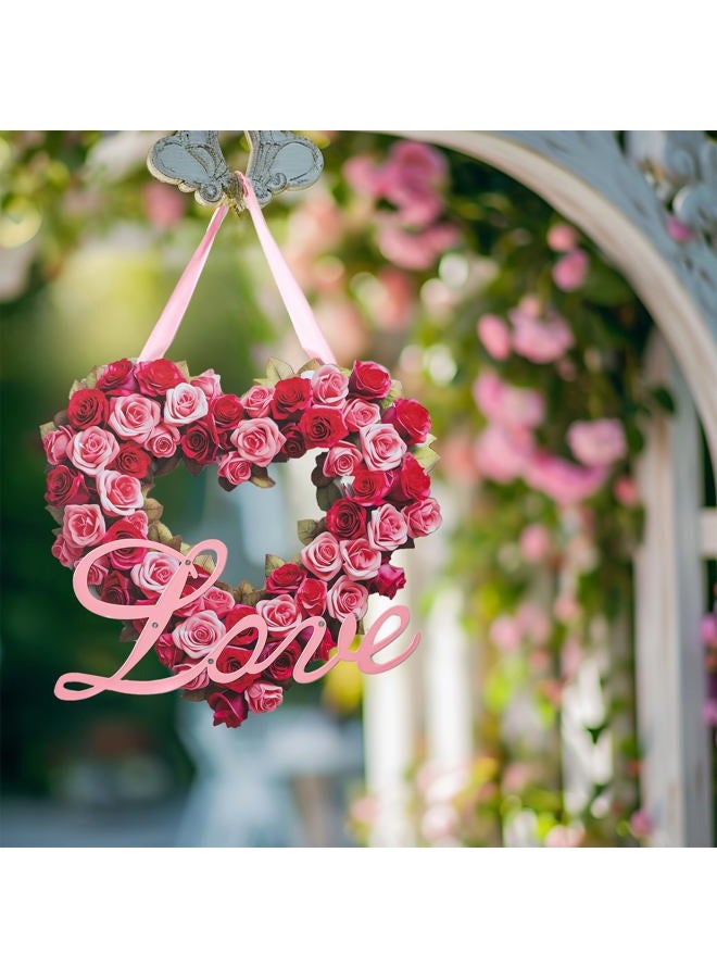 Walasis Valentines Door Decor for Wedding: Rose Wreath Wall Hanging Love Sign Heart Decorations for Valentine Day Wedding Red Wooden Signs - Image 4