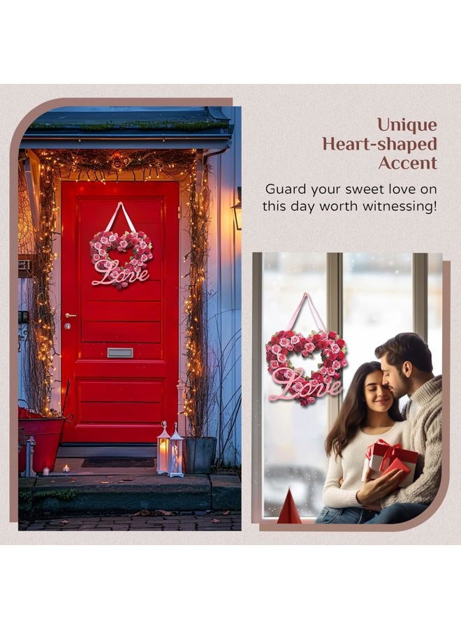 Walasis Valentines Door Decor for Wedding: Rose Wreath Wall Hanging Love Sign Heart Decorations for Valentine Day Wedding Red Wooden Signs - Image 3