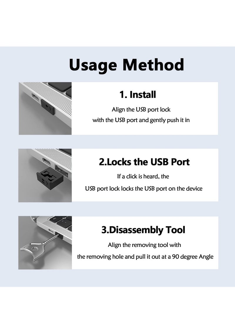 USB Port Blocker Set with Key, USB A Dust Cap Female Port Protector, Locking USB Port and Dust Blocker for Computers, TVs, Routers, Black,10Pcs - Image 4