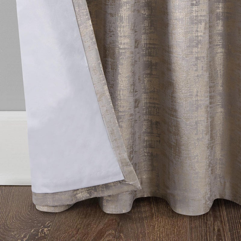 always4u 100% Blackout Soft Velvet Curtains for Bedroom Living Room Thermal Energy Saving 84 Inches Long Luxury Gold Foil Print Drapes 2 Panels Champagne - Image 3