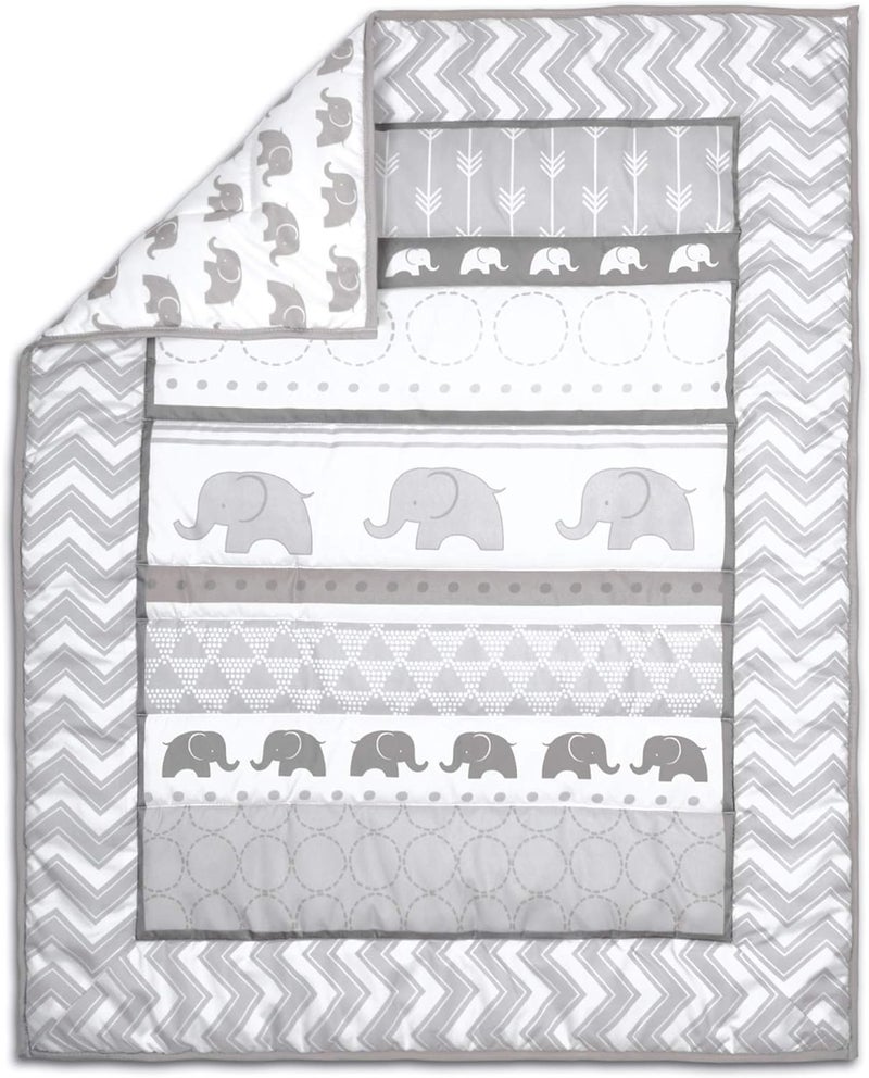 The Peanut Shell The Peanutshell 3 Piece Baby Crib Bedding Set for Boys  Girls  Newborn Infant  Toddler Nursery Bed Set Decor with Fitted Crib Sheet Dust Ruffle Comforter  Elephant Walk - Image 3