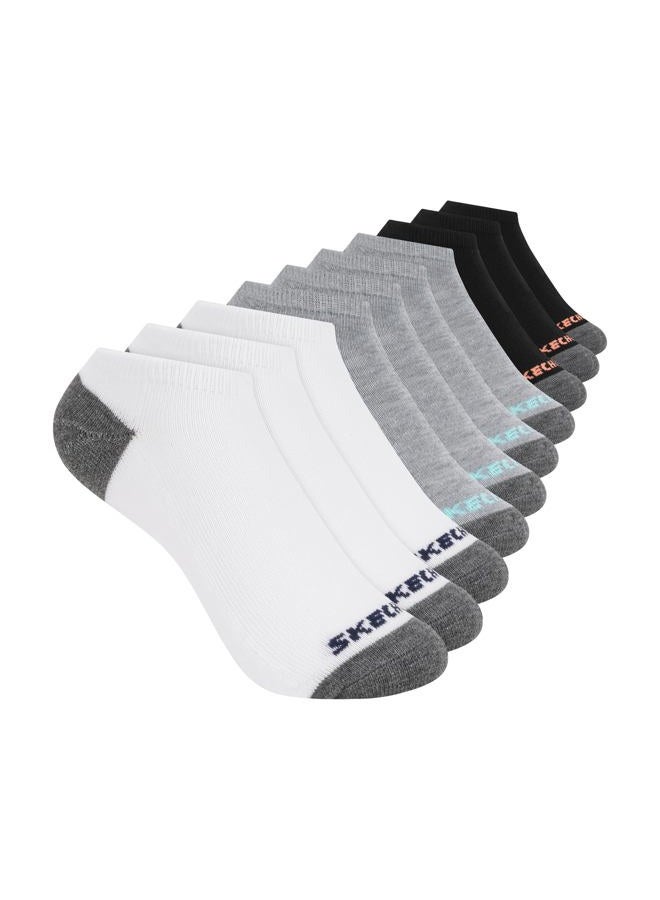 SKECHERS جوارب بنات 10 قطع أداء بدون ظهور، ملابس يومية للأطفال، ناعمة ومريحة، أبيض/رمادي/أسود، 5-6.5 - Image 1