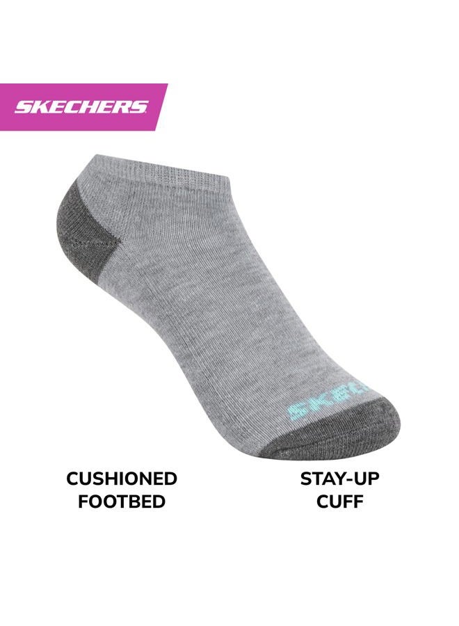 SKECHERS جوارب بنات 10 قطع أداء بدون ظهور، ملابس يومية للأطفال، ناعمة ومريحة، أبيض/رمادي/أسود، 5-6.5 - Image 3