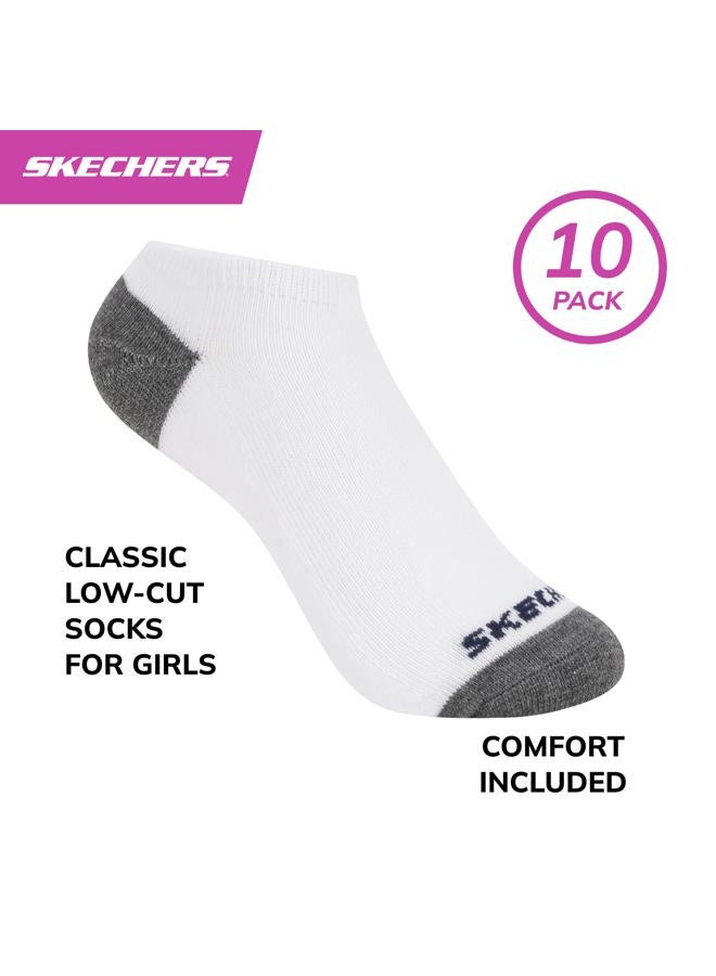 SKECHERS جوارب بنات 10 قطع أداء بدون ظهور، ملابس يومية للأطفال، ناعمة ومريحة، أبيض/رمادي/أسود، 5-6.5 - Image 2