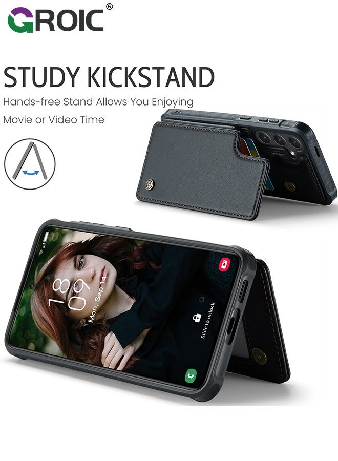 GROIC Samsung Galaxy S24 Black Case with Card Holder, for Samsung S24 Wallet Case for Women Men with RFID Blocking, Durable Kickstand Shockproof Phone Case for Galaxy S24 5G - Image 4