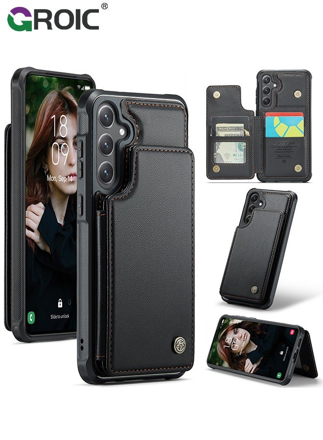 GROIC Samsung Galaxy S24 Black Case with Card Holder, for Samsung S24 Wallet Case for Women Men with RFID Blocking, Durable Kickstand Shockproof Phone Case for Galaxy S24 5G - Image 1