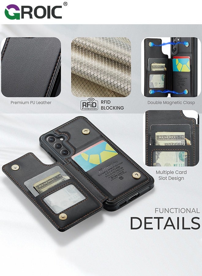 GROIC Samsung Galaxy S24 Black Case with Card Holder, for Samsung S24 Wallet Case for Women Men with RFID Blocking, Durable Kickstand Shockproof Phone Case for Galaxy S24 5G - Image 3