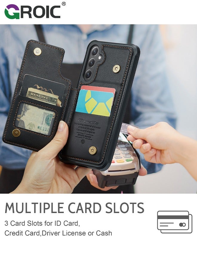 GROIC Samsung Galaxy S24 Black Case with Card Holder, for Samsung S24 Wallet Case for Women Men with RFID Blocking, Durable Kickstand Shockproof Phone Case for Galaxy S24 5G - Image 5