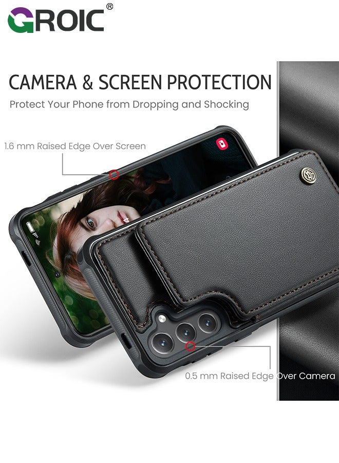 GROIC Samsung Galaxy S24 Black Case with Card Holder, for Samsung S24 Wallet Case for Women Men with RFID Blocking, Durable Kickstand Shockproof Phone Case for Galaxy S24 5G - Image 2