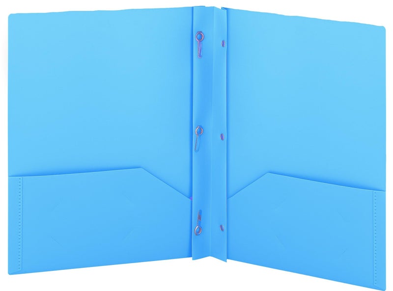 Enday Plastic Folders with Pockets and Prongs Blue - Two Pocket Folder with Brads - 3 Prong Folders with Pockets for Letter Size Sheets, Also Available in Purple, Green, Red, Pink, and Grey, 1 Pc - - Image 1