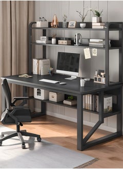 AIWANTO Desk with 2 Storage Shelves PC Multifunctional Home Office Modern Laptop Sturdy Shelves Simple Stylish Workstation Study Table 140x148x60cm Black  - Image 1