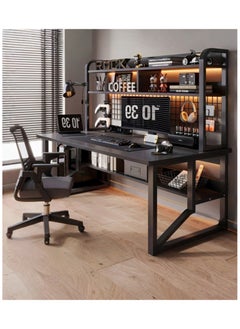 AIWANTO Desk with 2 Storage Shelves PC Multifunctional Home Office Modern Laptop Sturdy Shelves Simple Stylish Workstation Study Table 140x148x60cm Black  - Image 2