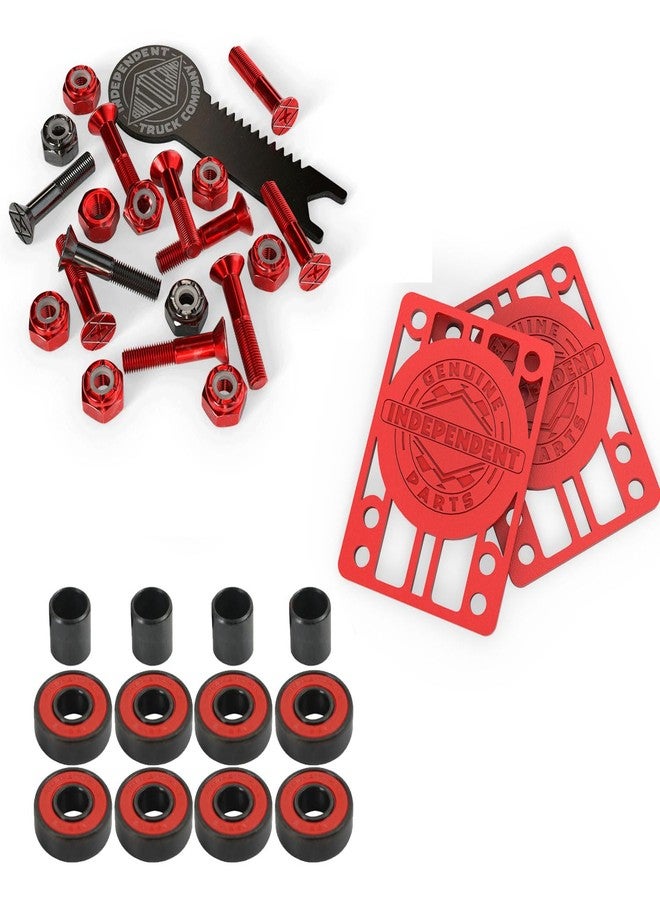 INDEPENDENT Trucks Skateboard Hardware Blk/Red + Tool + Risers + ABEC 5 Bearings - Image 1