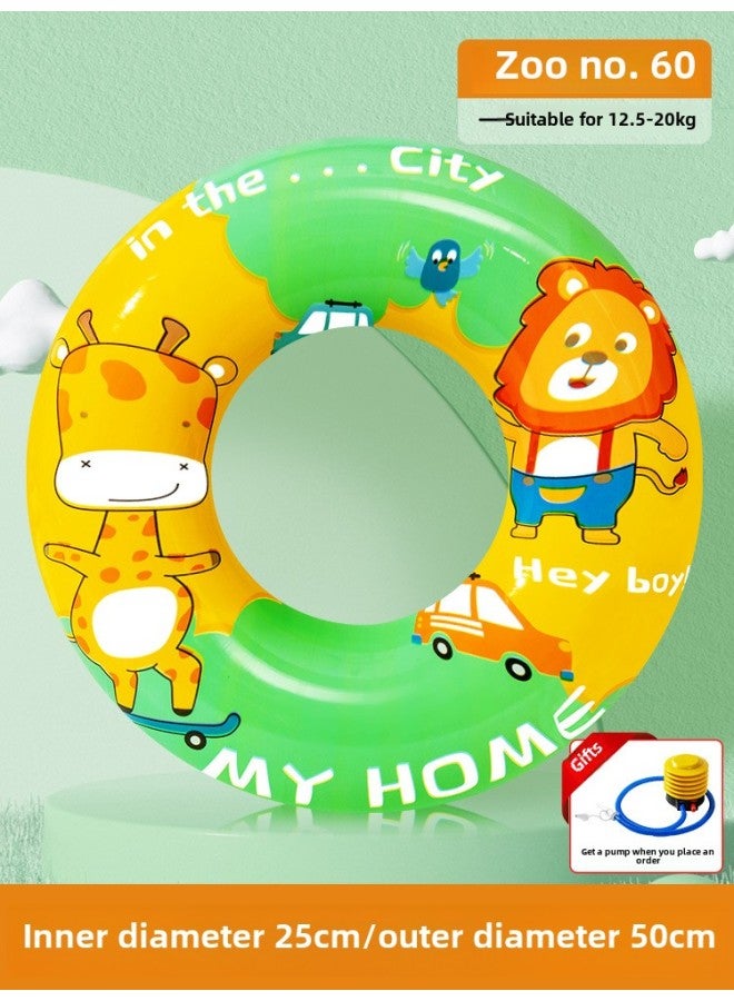 Generic Children's Swimming Ring Thick Life Buoy Anti-rollover Beginner Boys And Girls Baby Cartoon Inflatable Underarm Ring-Inner Diameter After Inflating:Zoo Size 60 (recommended Weight 12.5-20kg ) 【free - Image 1