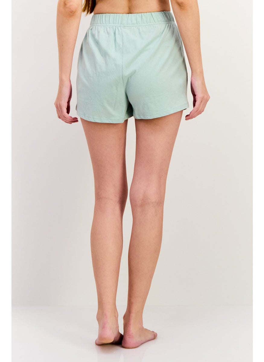 Disney x Undiz - Women Graphic Print Pull On Pajama Shorts, Slit Green - Image 1