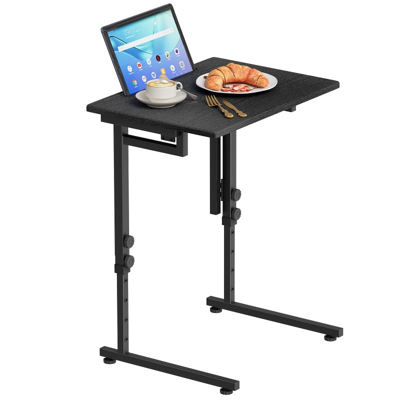 Katrawu Adjustable Height Tv Tray Table,Portable Folding Tv Tray Dinner Snack Trays Table,Small Foldable C-Shaped End Table for Eating,Slide Under Couch Side with Sturdy MDF Top,No Assembly(Black+Black) - Image 1