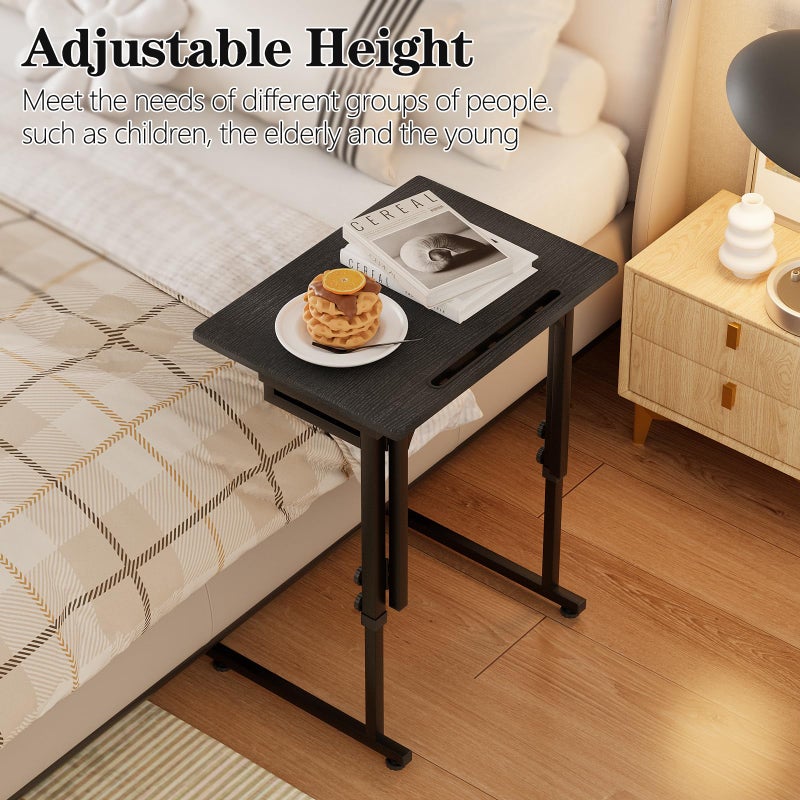 Katrawu Adjustable Height Tv Tray Table,Portable Folding Tv Tray Dinner Snack Trays Table,Small Foldable C-Shaped End Table for Eating,Slide Under Couch Side with Sturdy MDF Top,No Assembly(Black+Black) - Image 5