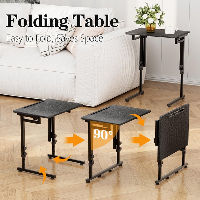 Katrawu Adjustable Height Tv Tray Table,Portable Folding Tv Tray Dinner Snack Trays Table,Small Foldable C-Shaped End Table for Eating,Slide Under Couch Side with Sturdy MDF Top,No Assembly(Black+Black) - Image 4