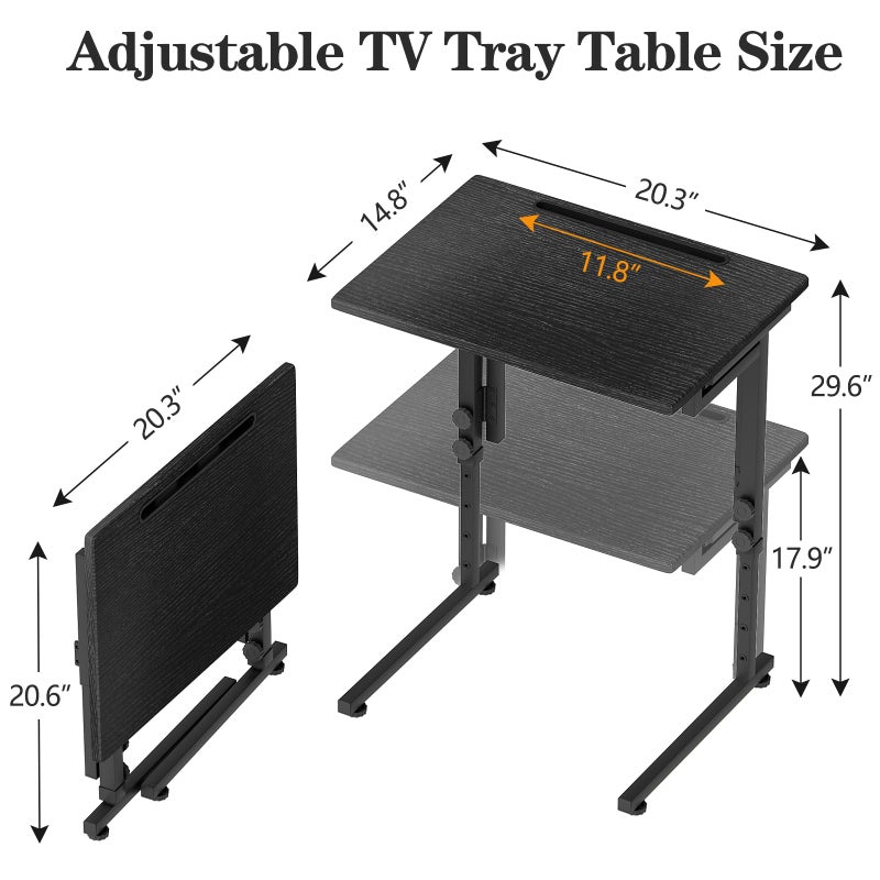 Katrawu Adjustable Height Tv Tray Table,Portable Folding Tv Tray Dinner Snack Trays Table,Small Foldable C-Shaped End Table for Eating,Slide Under Couch Side with Sturdy MDF Top,No Assembly(Black+Black) - Image 3