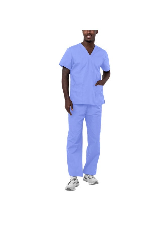 Loquat Womens Men Medical Scrubs Set Medical Uniform Set Light Blue - Image 2
