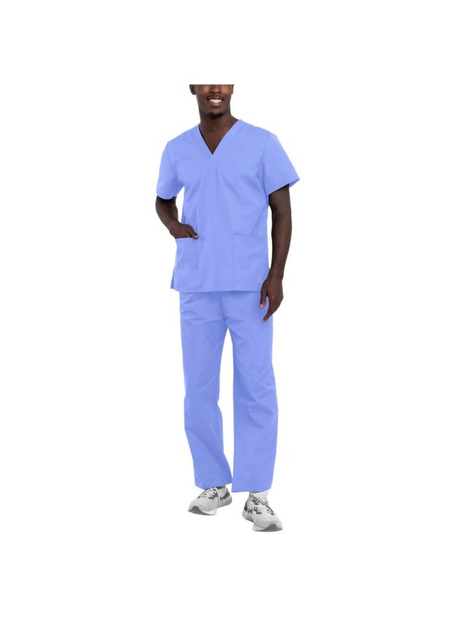 Loquat Womens Men Medical Scrubs Set Medical Uniform Set Light Blue - Image 1
