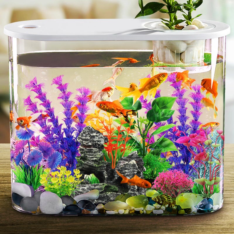 QUOZUO Fish Tank Accessories Aquarium Decorations Plants, 9pcs Colorful Fish Tank Artificial Plants and Cave Rock Decor Set, Aquarium Decor Plastic Plants - Image 4