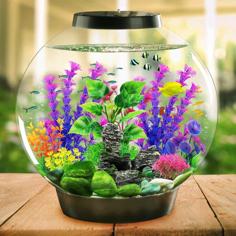 QUOZUO Fish Tank Accessories Aquarium Decorations Plants, 9pcs Colorful Fish Tank Artificial Plants and Cave Rock Decor Set, Aquarium Decor Plastic Plants - Image 5